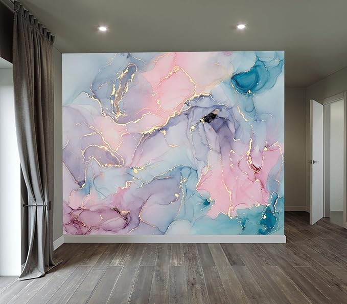 XMPMBM M01S Peel and Stick Marble Wallpaper Pink Girls' Bedroom Bathroom Abstraction Art Colorful Textured Background Wall Mural- 80"x58"（32 Square Foot）