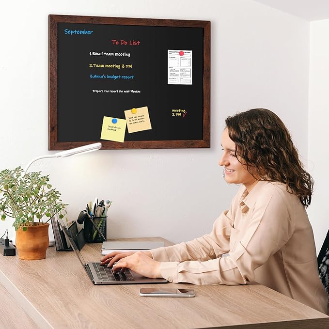 4 THOUGHT Chalk Board 18" x 24", Magnetic Chalkboard for Wall Rustic Blackboard Hanging Chalkboards Sign Board Menu Board for School Kitchen Decor Office Home 4 Markers 8 Magnets, Brown