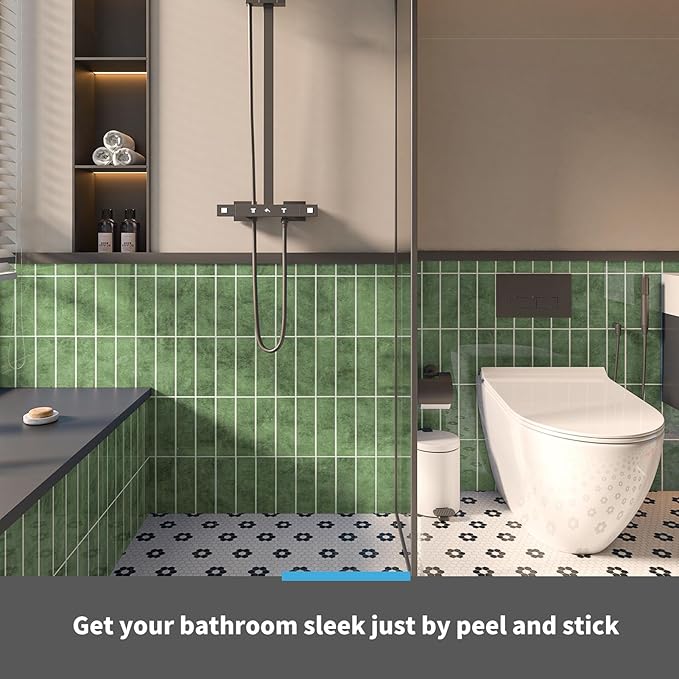 Art3d 10-Sheet Faux Marble Peel and Stick Backsplash Tile for Kitchen Wall Bathroom Countertops, 11.4 inch x 9.1 inch Stick-on Glazed-Ceramic Finish Resist to Water, Heat and Scratches, Green