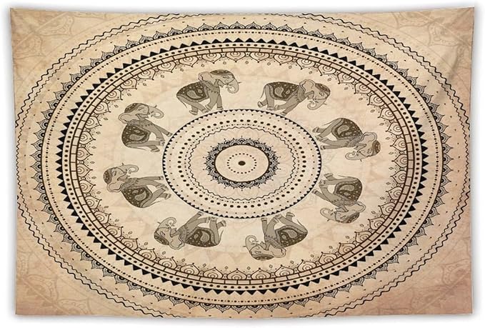 AAVEUP Indian Hippie Bohemian Psychedelic Tapestry Bohemian Brown Abstract Geometric Mandala Flower Vintage Elephant Texture Tapestries for Bedroom Dorm Living Room Decor 60x90in