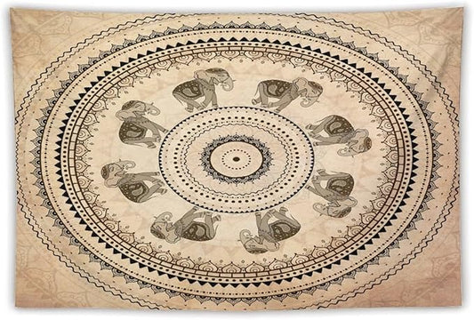 AAVEUP Indian Hippie Bohemian Psychedelic Tapestry Bohemian Brown Abstract Geometric Mandala Flower Vintage Elephant Texture Tapestries for Bedroom Dorm Living Room Decor 60x90in