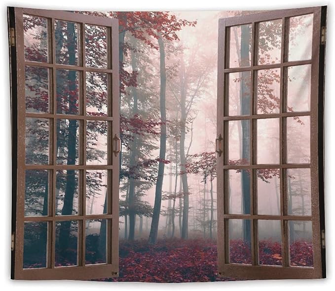 ZhiRain Nature Forest Tapestry Wall Hanging Autumn Mystic Foggy Fall Enchanted Woods Wild Trees Print Tapestries Home Decor for Living Room Bedroom Apartment Farmhouse Dorm 50"x60"
