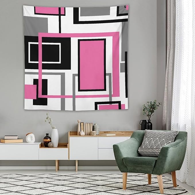 ZhiRain Modern Pink Tapestry Wall Hanging Geometric Pink Gray Black Tapestries Home Decor for Living Room Bedroom Farmhouse Apartment Dorm 60"x60"