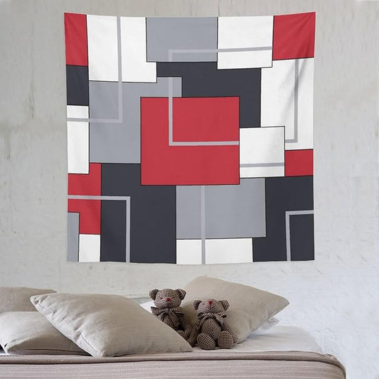 ZhiRain Red Gray Tapestry Wall Hanging Modern Black White Geometric Abstract Aesthetic Tapestries Home Decor for Living Room Bedroom Farmhouse Apartment Dorm 60"x60"