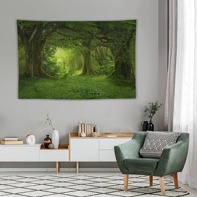 ZhiRain Landscape Forest Tapestry Wall Hanging Tropical Jungle Green Trees Foliage Woodland Nature Tapestries Home Decor for Living Room Bedroom Apartment Farmhouse Dorm 60"x90"
