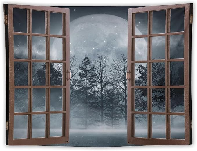 ZhiRain Misty Landscape Tapestry Wall Hanging Dark Black Nature Moon Gothic Tree Scenery Foggy Woodland Tapestries Home Decor for Living Room Bedroom Apartment Farmhouse Dorm 30"x40"