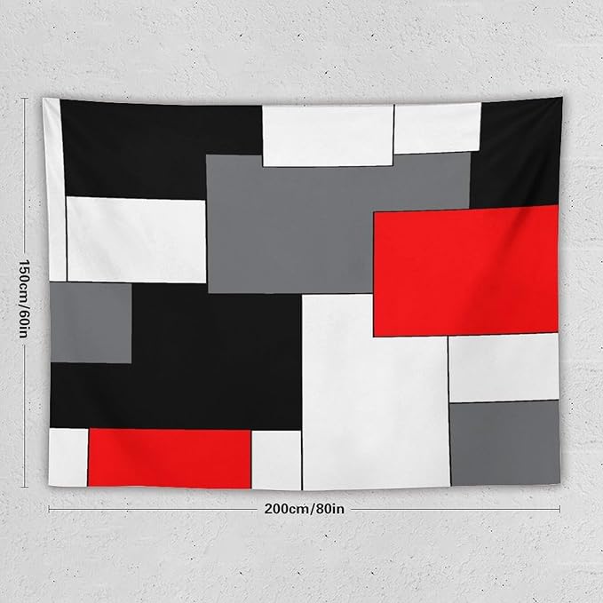 ZhiRain Black,Grey,Red,White Tapestry Wall Hanging Geometry Pattern Digital Print Multicolor Tapestries Home Decor for Living Room Bedroom Farmhouse Apartment Dorm 60"x80"