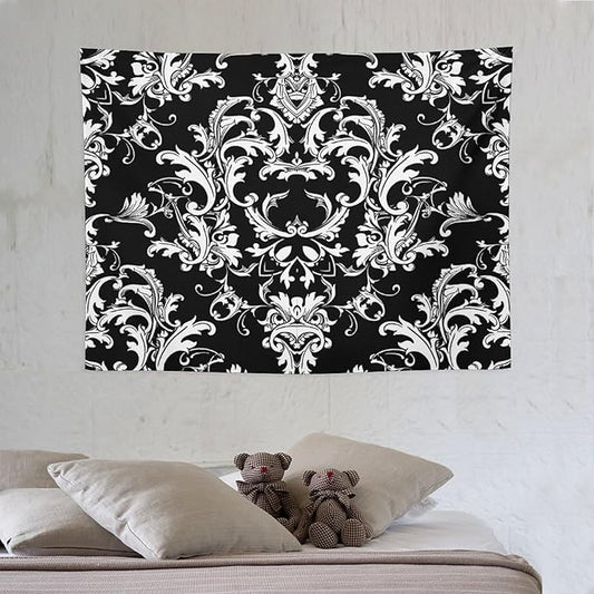 ZhiRain Damask Pattern Tapestry Wall Hanging Boho Baroque Style Tapestries Home Decor for Living Room Bedroom Farmhouse Apartment Dorm 30"x40"