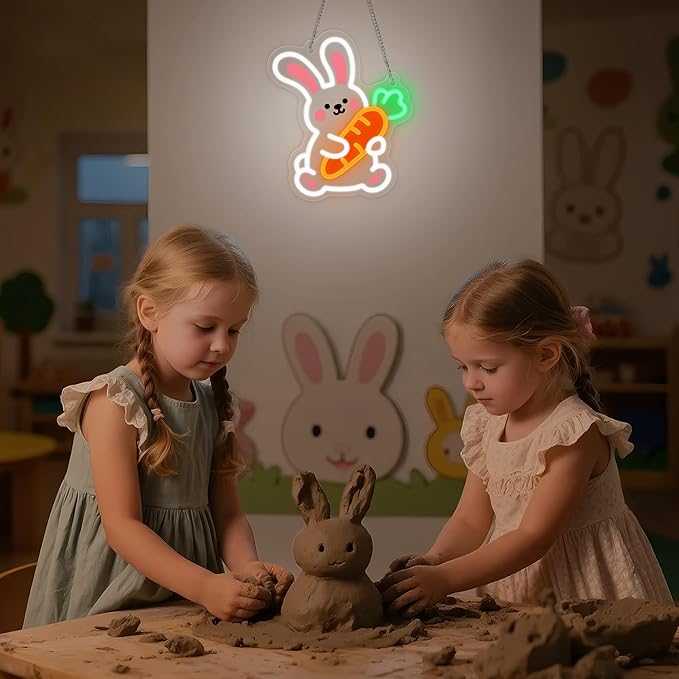 YuanDian Bunny Neon Sign, Animal Neon Lights for Bedroom Living Room Wall Decor, Birthday Party Gifts for Kids Adults People Who Love Rabbits