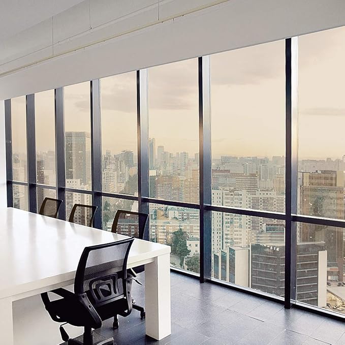 WPCTEV Reflective Window Film Mirror One Way Daytime Privacy Anti UV Static Cling Window Film Removable Decorative Screen Stickers Brown & Silver 6 Mil 35.4 Inch x 16.4 Feet