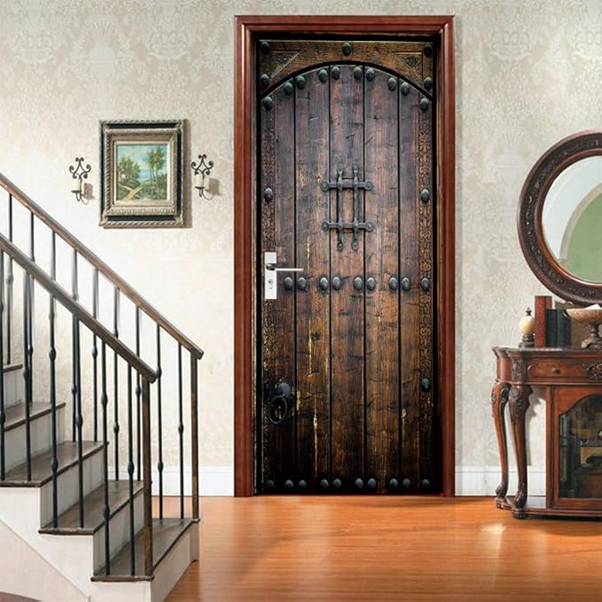 3D Peel & Stick Murals - Wooden Door Wallpaper Self-Adhesive, Removable PVC Waterproof Bedroom/Living Room Decor 37.4 x 84.6 inch