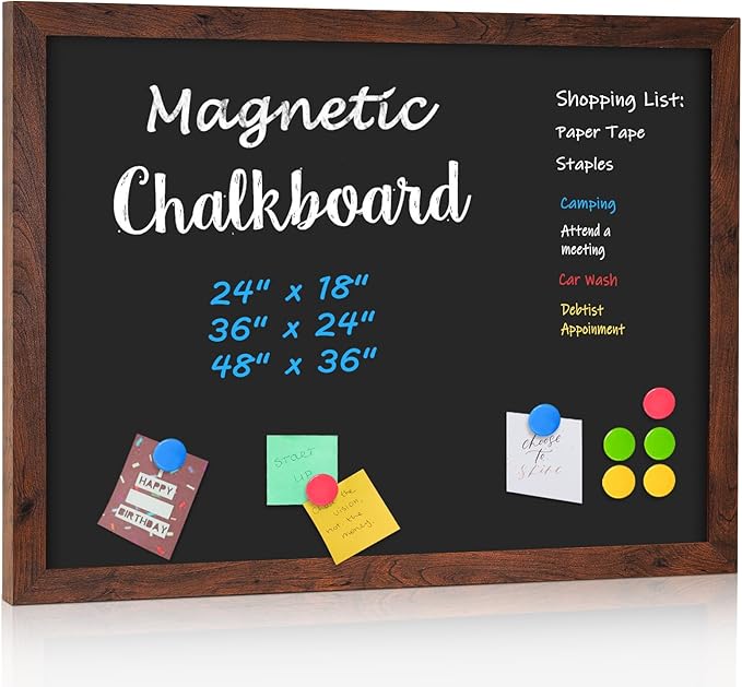 4 THOUGHT Chalk Board 18" x 24", Magnetic Chalkboard for Wall Rustic Blackboard Hanging Chalkboards Sign Board Menu Board for School Kitchen Decor Office Home 4 Markers 8 Magnets, Brown