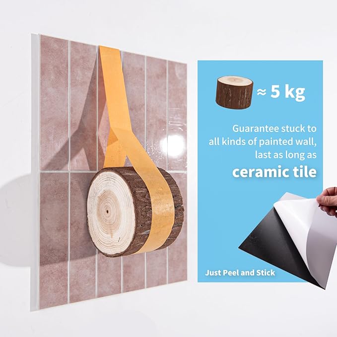 Art3d 10-Sheet Faux Marble Peel and Stick Backsplash Tile for Kitchen Wall Bathroom Countertops, 11.4 inch x 9.1 inch Stick-on Glazed-Ceramic Finish Resist to Water, Heat and Scratches, Pink