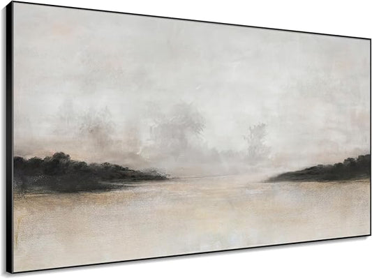 46"x72" XL Framed Wall Art - Misty Minimalist Nature Landscape (Frame Assembly Required)