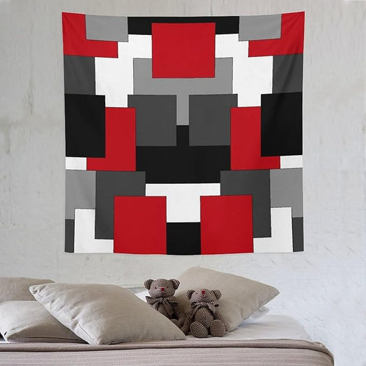 ZhiRain Red And Black Tapestry Wall Hanging Gray White Geometric Silver Dark Abstract Square Art Tapestries Home Decor for Living Room Bedroom Apartment Farmhouse Dorm 60"x60"