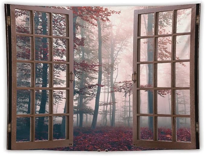 ZhiRain Nature Forest Tapestry Wall Hanging Autumn Mystic Foggy Fall Enchanted Woods Wild Trees Print Tapestries Home Decor for Living Room Bedroom Apartment Farmhouse Dorm 60"x80"