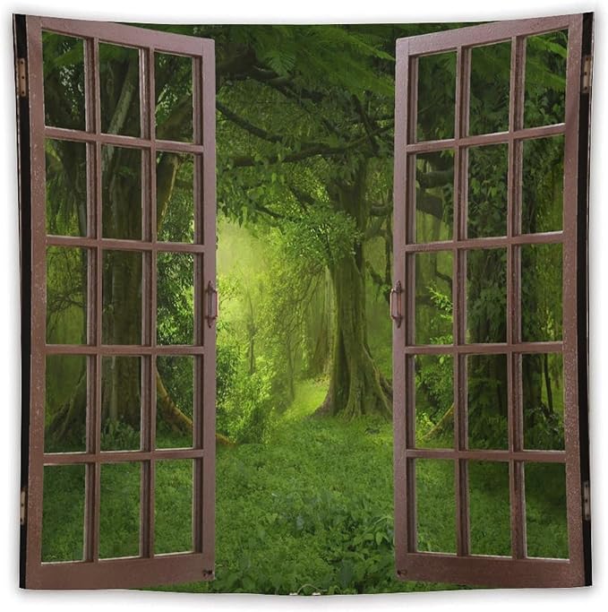 ZhiRain Forest Tapestry Wall Hanging Tropical Jungle Landscape Green Trees Foliage Woodland Nature Tapestries Home Decor for Living Room Bedroom Apartment Farmhouse Dorm 60"x60"