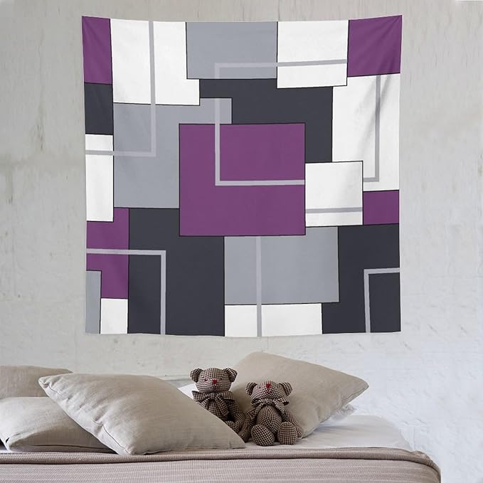 ZhiRain Purple Black White Tapestry Wall Hanging Modern Gray Geometric Abstract Aesthetic Tapestries Home Decor for Living Room Bedroom Farmhouse Apartment Dorm 60"x60"