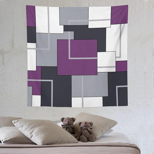 ZhiRain Purple Black White Tapestry Wall Hanging Modern Gray Geometric Abstract Aesthetic Tapestries Home Decor for Living Room Bedroom Farmhouse Apartment Dorm 60"x60"
