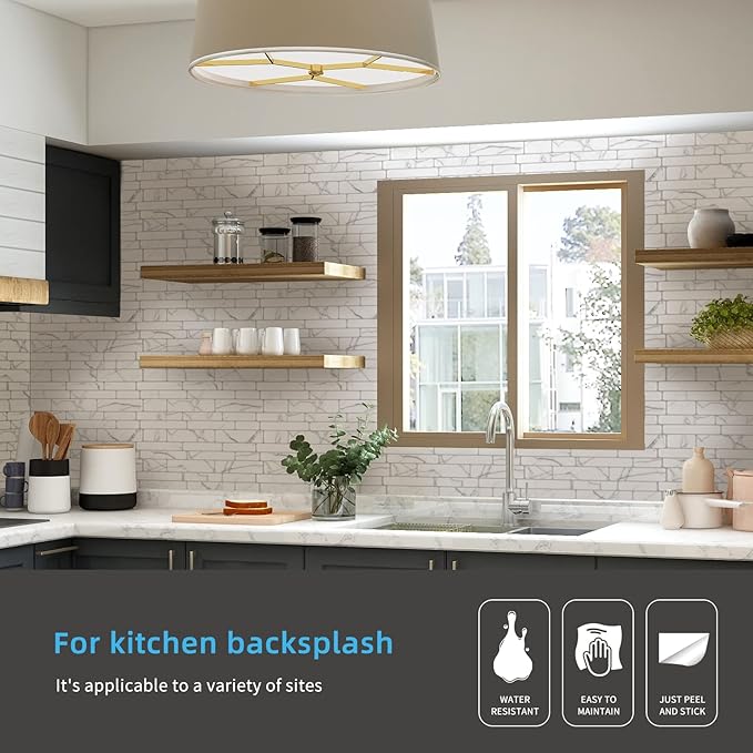 Art3d 10-Sheet Peel and Stick Backsplash, 12 in. x 12in. White Marble Design