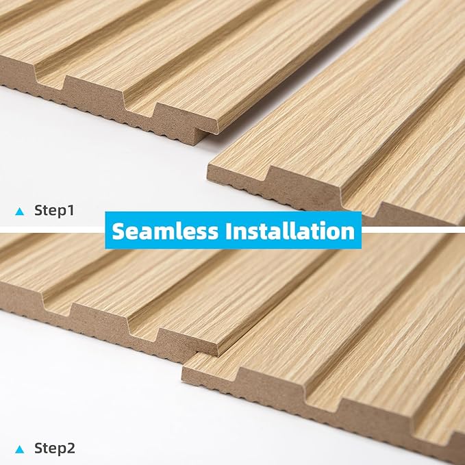 Art3d 6-Pieces Wood Slat Panels for Stylish Interior Decor and Ceiling Decoration, MDF 3D Textured Panel for Ceiling and Wall,Size 94.6 x 7.4 in-Oak