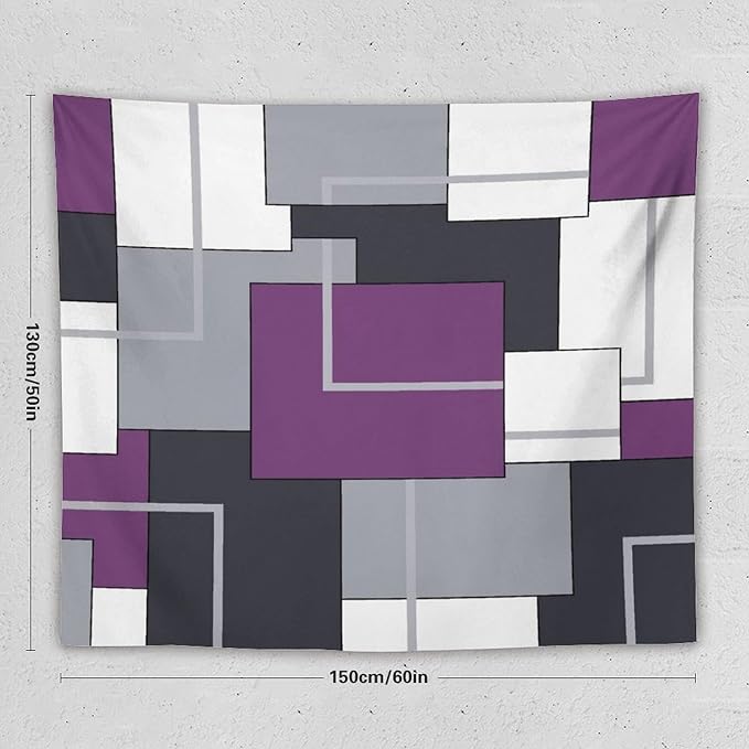 ZhiRain Purple Black White Tapestry Wall Hanging Modern Gray Geometric Abstract Aesthetic Tapestries Home Decor for Living Room Bedroom Farmhouse Apartment Dorm 50"x60"
