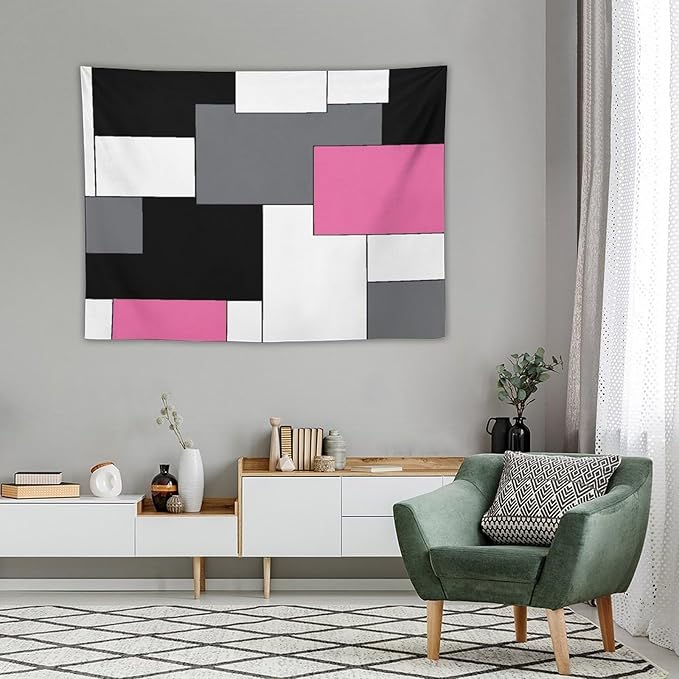 ZhiRain Pink,Black,White,Grey Tapestry Wall Hanging Geometry Pattern Digital Print Multicolor Tapestries Home Decor for Living Room Bedroom Farmhouse Apartment Dorm 30"x40"