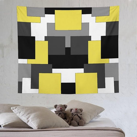 ZhiRain Yellow And Black Tapestry Wall Hanging Gray White Geometric Silver Dark Abstract Square Art Tapestries Home Decor for Living Room Bedroom Apartment Farmhouse Dorm 50"x60"