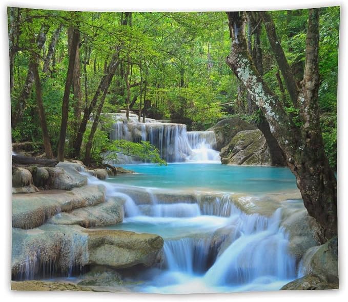 ZhiRain Waterfall Tree Tapestry Wall Hanging Natural Scenery Forest Garden Spring Stone River Tapestries Home Decor for Living Room Bedroom Apartment Farmhouse Dorm 50"x60"