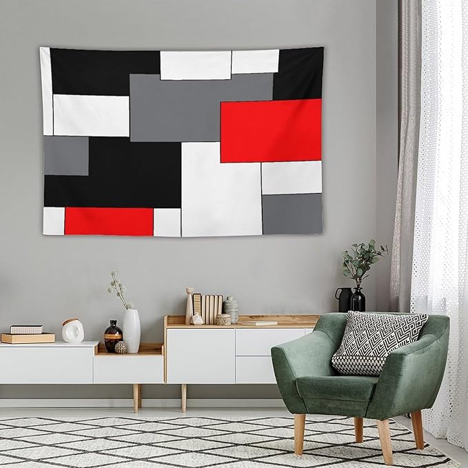 ZhiRain Black,Grey,Red,White Tapestry Wall Hanging Geometry Pattern Digital Print Multicolor Tapestries Home Decor for Living Room Bedroom Farmhouse Apartment Dorm 60"x90"