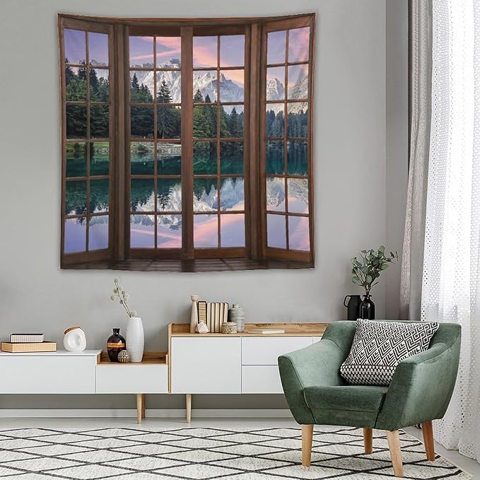 ZhiRain Beautiful Highlands Landscape Tapestry Wall Hanging Mountains Lake Colorful Sky Sunny Day Sunset Tapestries Home Decor for Living Room Bedroom Apartment Farmhouse Dorm 60"x60"