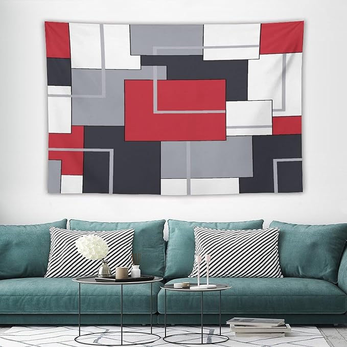 ZhiRain Red Gray Tapestry Wall Hanging Modern Black White Geometric Abstract Aesthetic Tapestries Home Decor for Living Room Bedroom Farmhouse Apartment Dorm 60"x90"
