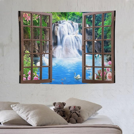 ZhiRain Waterfall Landscape Tapestry Wall Hanging Natural Forest Garden Trees And Roses Flower Scenery Tapestries Home Decor for Living Room Bedroom Apartment Farmhouse Dorm 30"x40"