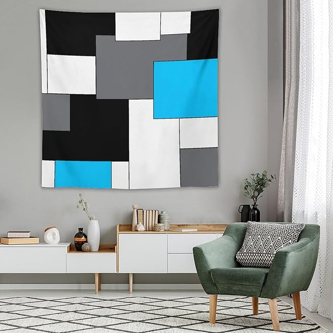ZhiRain Black,Grey,Sky Blue,White Tapestry Wall Hanging Geometry Pattern Digital Print Multicolor Tapestries Home Decor for Living Room Bedroom Farmhouse Apartment Dorm 60"x60"