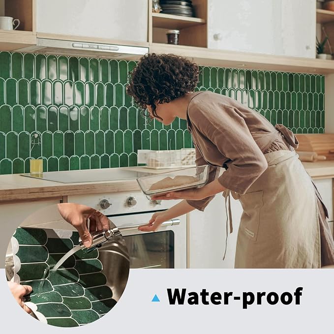 Art3d 10-Sheet Peel and Stick Backsplash Tiles, 12"x12" Vinyl Stick On Wall Tile Stickers for Kitchen, Bathroom, Laundry Room, Green Marble