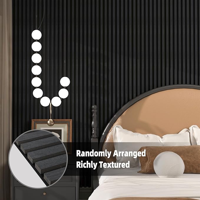 Acoustic Panels,Wood Slat for Wall & Soundproofing Wall Panels，3D Wall Panels High Density Sound Dampening Panels，4 Pack 24"x24" ，Black