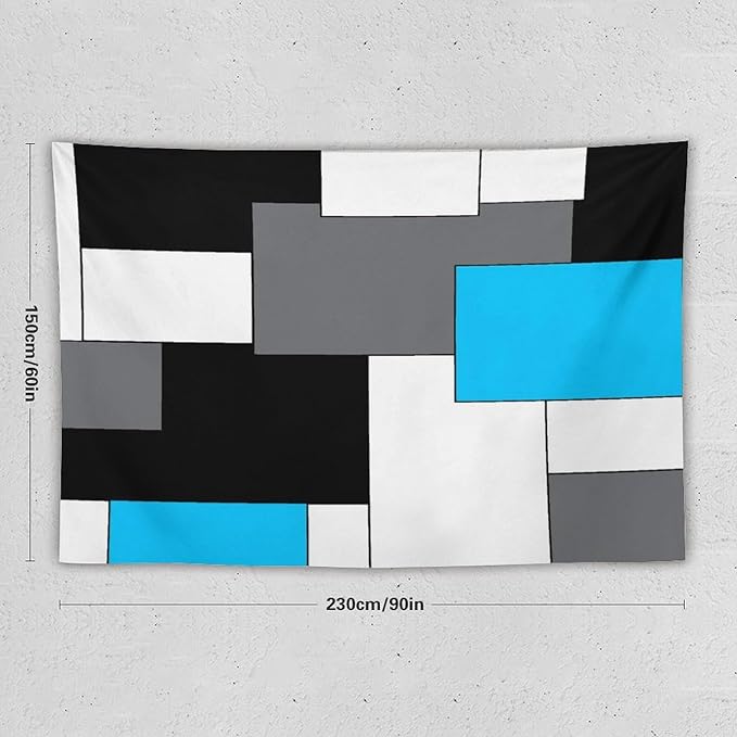 ZhiRain Black,Grey,Sky Blue,White Tapestry Wall Hanging Geometry Pattern Digital Print Multicolor Tapestries Home Decor for Living Room Bedroom Farmhouse Apartment Dorm 60"x90"