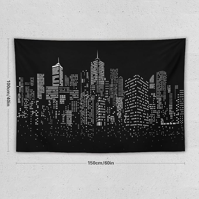 ZhiRain New York City Landscape Tapestry Wall Hanging Black Night America Modern Cityscape Tapestries Home Decor for Living Room Bedroom Apartment Farmhouse Dorm 40"x60"