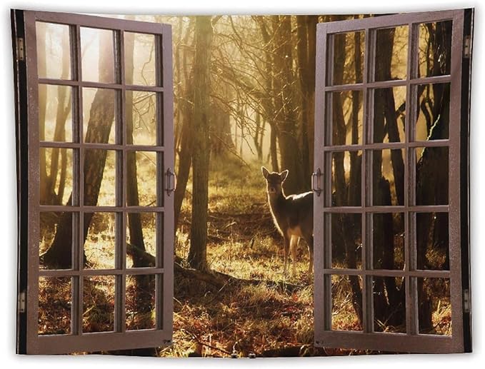 ZhiRain Forest Tapestry Wall Hanging Natural Forest And Deer at Sunset Pattern Tapestries Home Decor for Living Room Bedroom Apartment Farmhouse Dorm 60"x80"