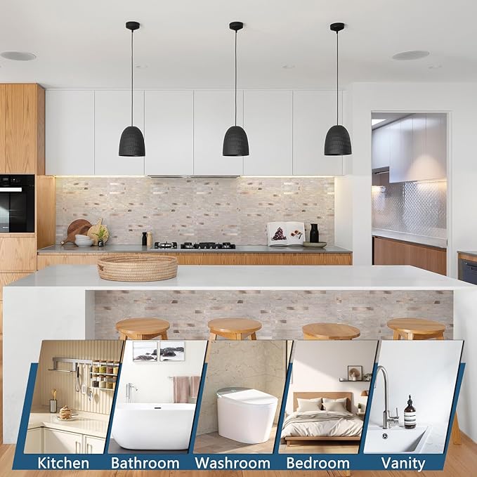 Yipscazo 40 Sheets PVC Wall Tiles Stick on Tiles for Backsplash Kitchen, Bathroom, Laundry Room, Camper, Fireplace (6'' X 12'', Stone)