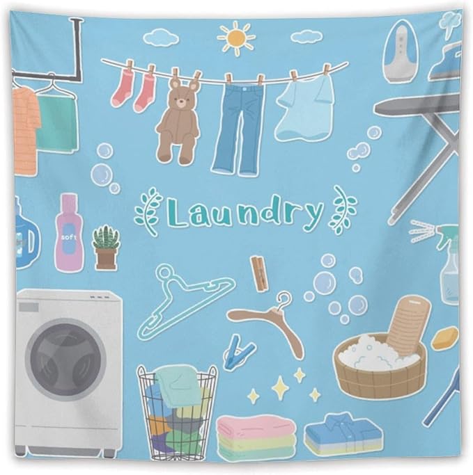 ZhiRain Laundry Room Tapestry Wall Hanging Vintage Funny Farmhouse Rustic Tapestries Home Decor for Living Room Bedroom Farmhouse Apartment Dorm 60"x60"
