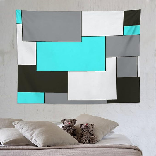 ZhiRain Modern Tapestry Wall Hanging Teal Turquoise And Gray Black Tapestries Home Decor for Living Room Bedroom Farmhouse Apartment Dorm 60"x80"