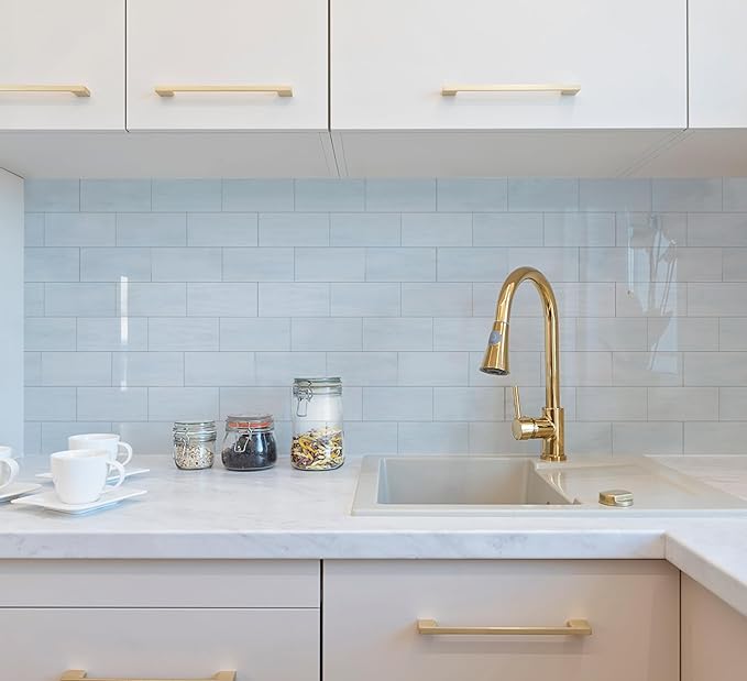 Yipscazo 2025 New Upgrade Peel and Stick backsplash 3 x 6 Inches 3D PVC Composite Wall Tile Stick on Backsplash Tile for Kitchen Bathroom (Polished Marble White Grey, 160 Pieces)