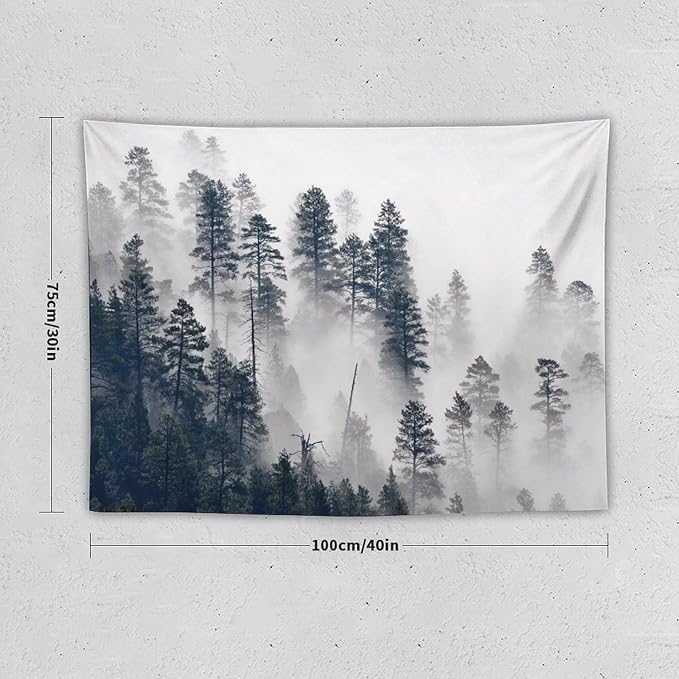 ZhiRain Misty Forest Landscape Tapestry Wall Hanging Wooden Window Forest Mountain Rustic Tapestries Home Decor for Living Room Bedroom Apartment Farmhouse Dorm 30"x40"