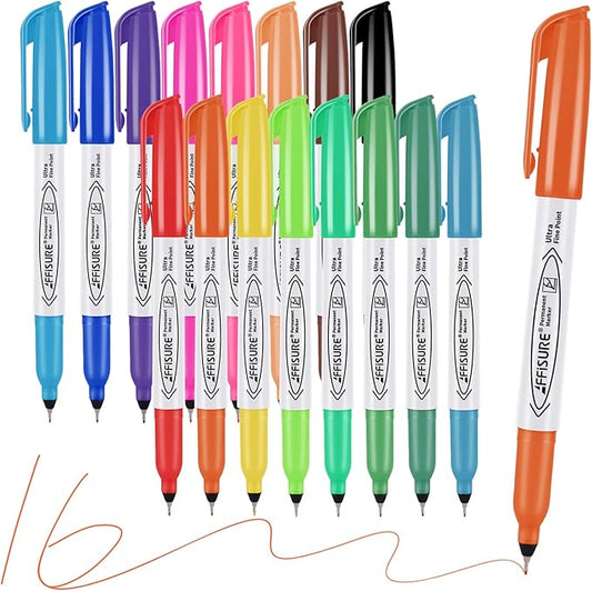 Affisure Permanent Markers, Ultra Fine Point Markers Set,16 Assorted Colors Work on Wood, Plastic, Paper, Metal, Stone, Glass for the Artist、Kids、Adult, 16 Count