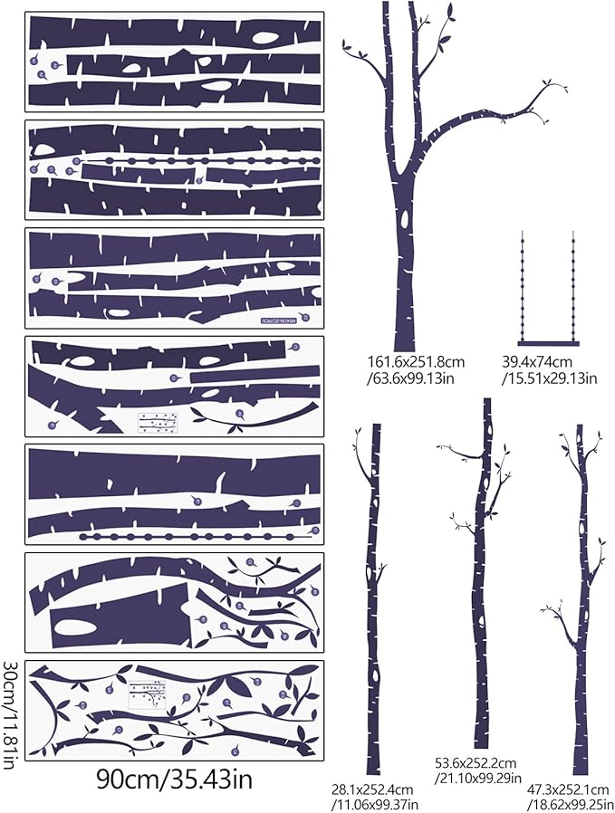 Yeysynana Large Tree Wall Decals Huge Size Birch Tree Forest Wall Art Peel and Stick DIY Wall Stickers for Nursery Kids Bedroom Living Room Wall Decor (Purple)