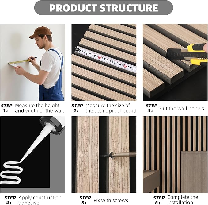 Acoustic Panels,Wood Slat for Wall & Soundproofing Wall Panels，3D Wall Panels High Density Sound Dampening Panels，4 Pack 24"x24" ，Walnut