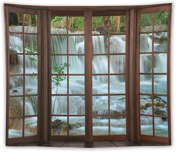 ZhiRain Nature Waterfall Landscape Tapestry Wall Hanging Forest Bamboo Garden Jungle Stream Scenery Tapestries Home Decor for Living Room Bedroom Apartment Farmhouse Dorm 50"x60"