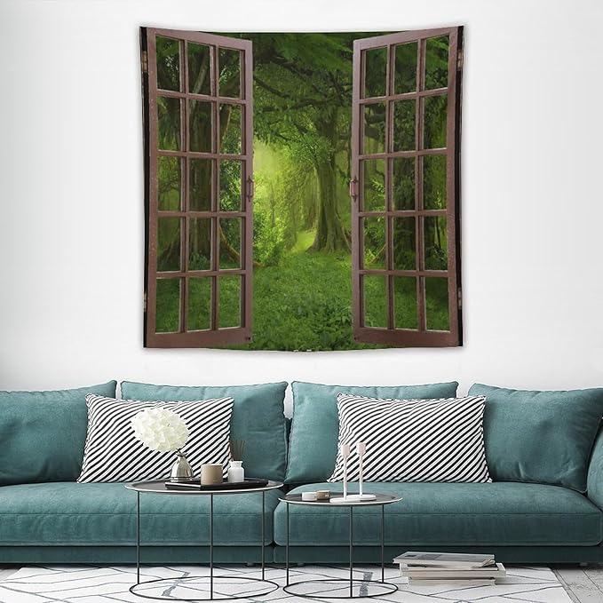 ZhiRain Forest Tapestry Wall Hanging Tropical Jungle Landscape Green Trees Foliage Woodland Nature Tapestries Home Decor for Living Room Bedroom Apartment Farmhouse Dorm 60"x60"