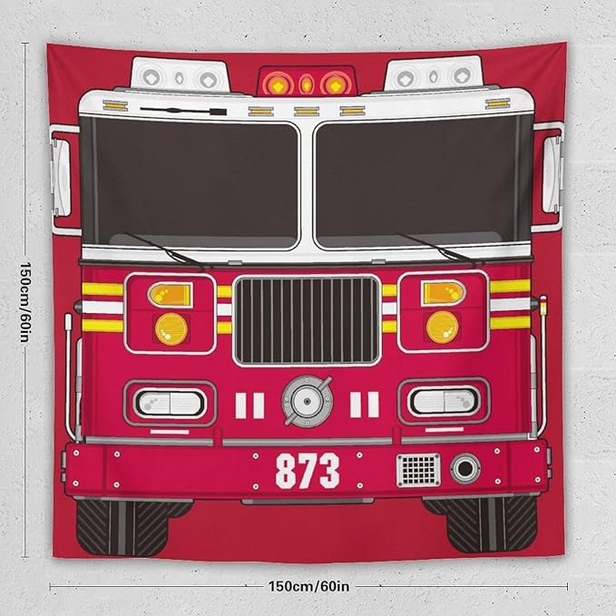 ZhiRain Cartoon Fire Truck Tapestry Wall Hanging Fire Engine Firemen Car Firefighter Truck Fire Fighting Tapestries Home Decor for Living Room Bedroom Apartment Farmhouse Dorm 60"x60"